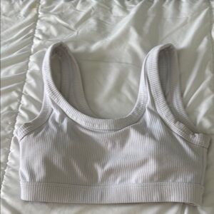 White Sports Bra Ribbed Fabric Wide Straps